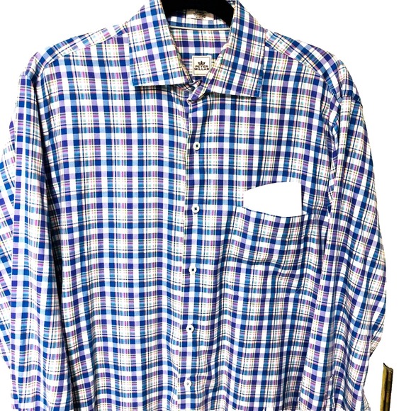Peter Millar Other - Peter Millar Mens Plaid Shirt Button Up Navy Purple Preppy Office Size M Cotton